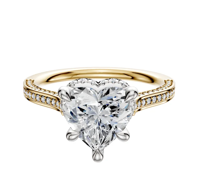 18K Two Tone 4 Prong Collar Cathedral Flat 3-Row-Pave 2.0mm Engagement Ring sold by Promise By Effy