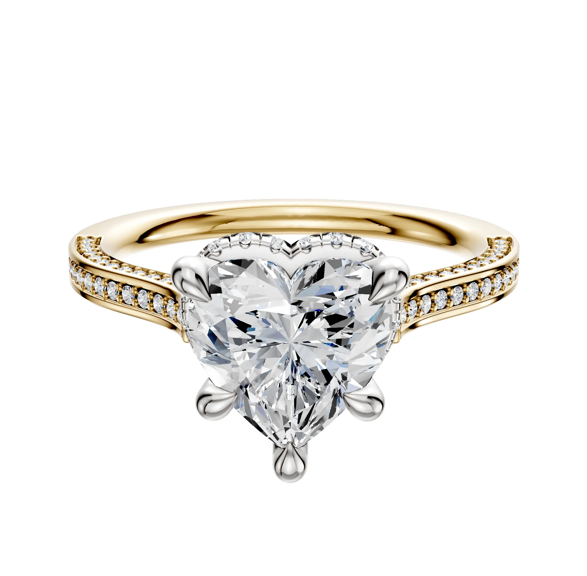 18K Two Tone 4 Prong Collar Cathedral Flat 3-Row-Pave 2.0mm Engagement Ring sold by Promise By Effy