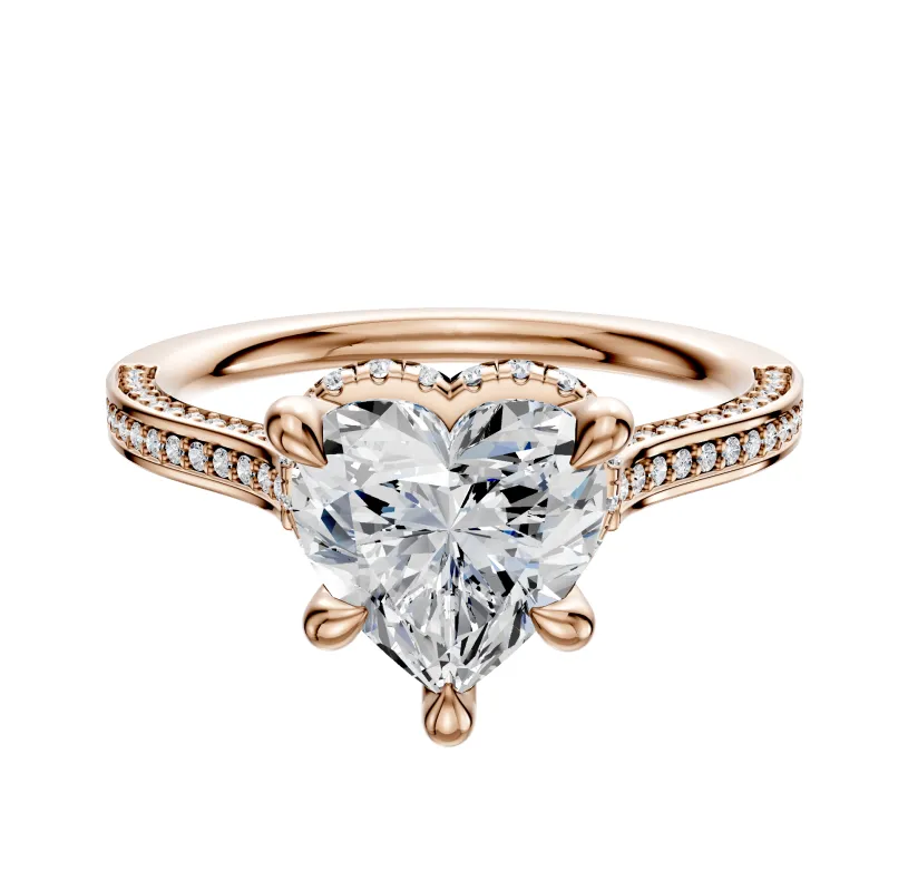 18K Rose Gold 4 Prong Collar Cathedral Flat 3-Row-Pave 2.0mm Engagement Ring sold by Promise By Effy