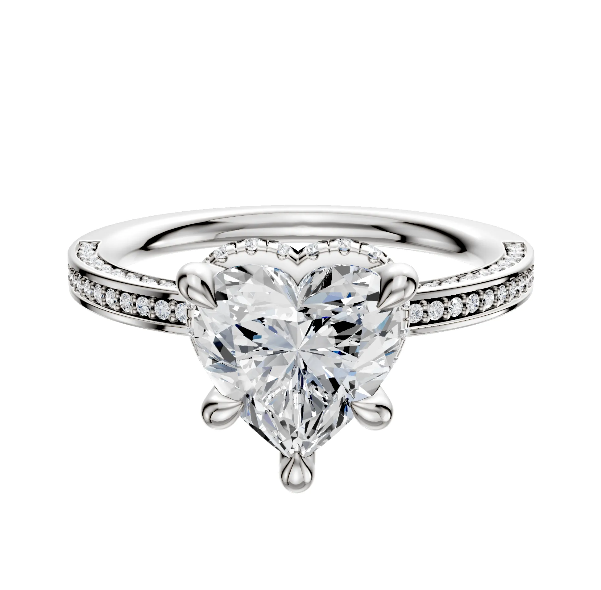 14K White Gold 4 Prong Collar Classic Flat 3-Row-Pave 2.0mm Engagement Ring sold by Promise By Effy