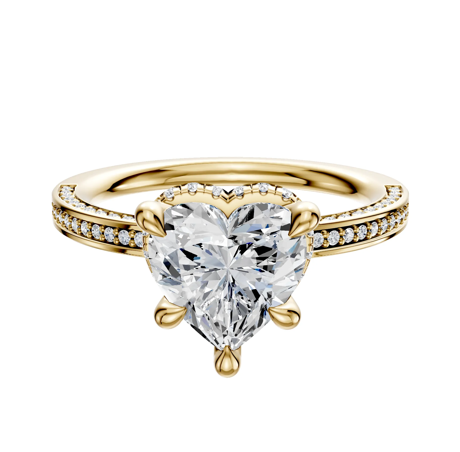 14K Yellow Gold 4 Prong Collar Classic Flat 3-Row-Pave 2.0mm Engagement Ring sold by Promise By Effy