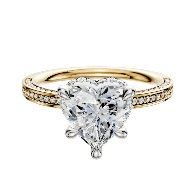 14K Two Tone 4 Prong Collar Classic Flat 3-Row-Pave 2.0mm Engagement Ring sold by Promise By Effy