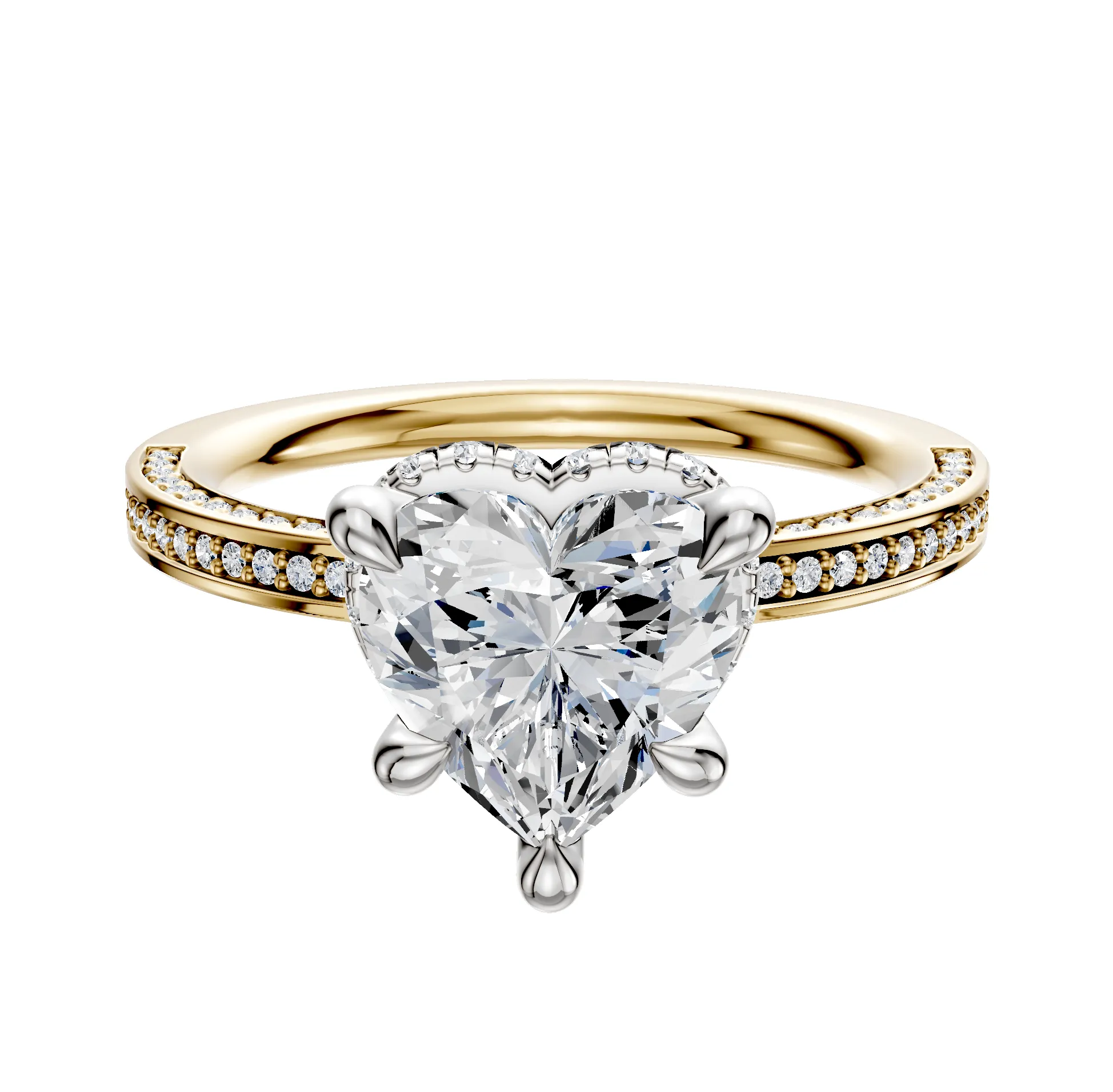 18K Two Tone 4 Prong Collar Classic Flat 3-Row-Pave 2.0mm Engagement Ring sold by Promise By Effy