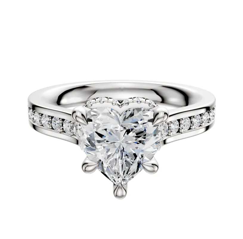 14K White Gold 4 Prong Collar Cathedral Flat 1-Row-Pave 2.5mm Engagement Ring sold by Promise By Effy
