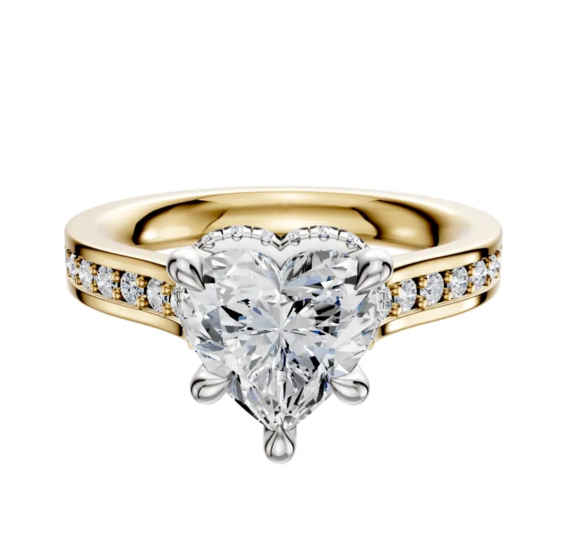 14K Two Tone 4 Prong Collar Cathedral Flat 1-Row-Pave 2.5mm Engagement Ring sold by Promise By Effy