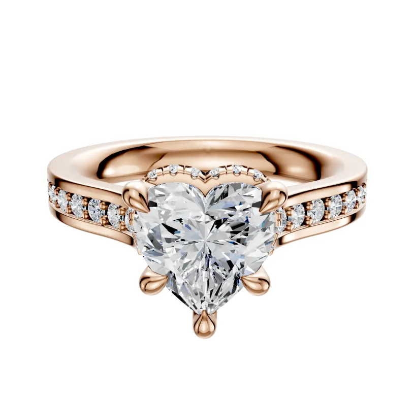 14K Rose Gold 4 Prong Collar Cathedral Flat 1-Row-Pave 2.5mm Engagement Ring sold by Promise By Effy