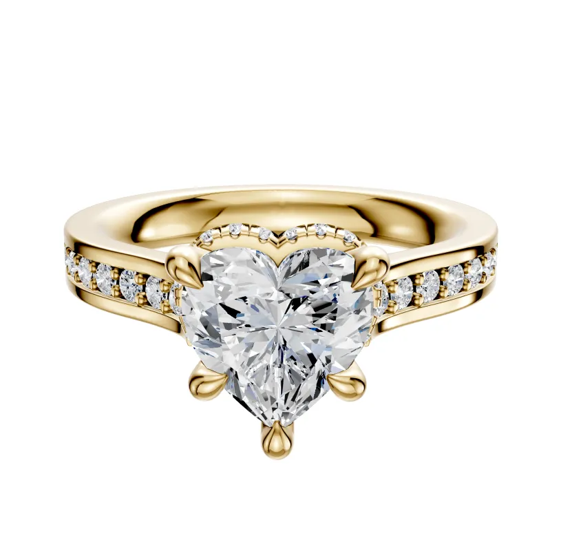 18K Yellow Gold 4 Prong Collar Cathedral Flat 1-Row-Pave 2.5mm Engagement Ring sold by Promise By Effy
