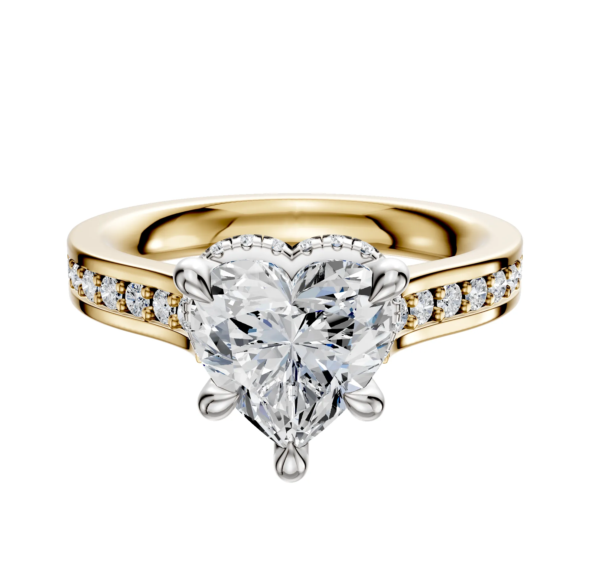 18K Two Tone 4 Prong Collar Cathedral Flat 1-Row-Pave 2.5mm Engagement Ring sold by Promise By Effy