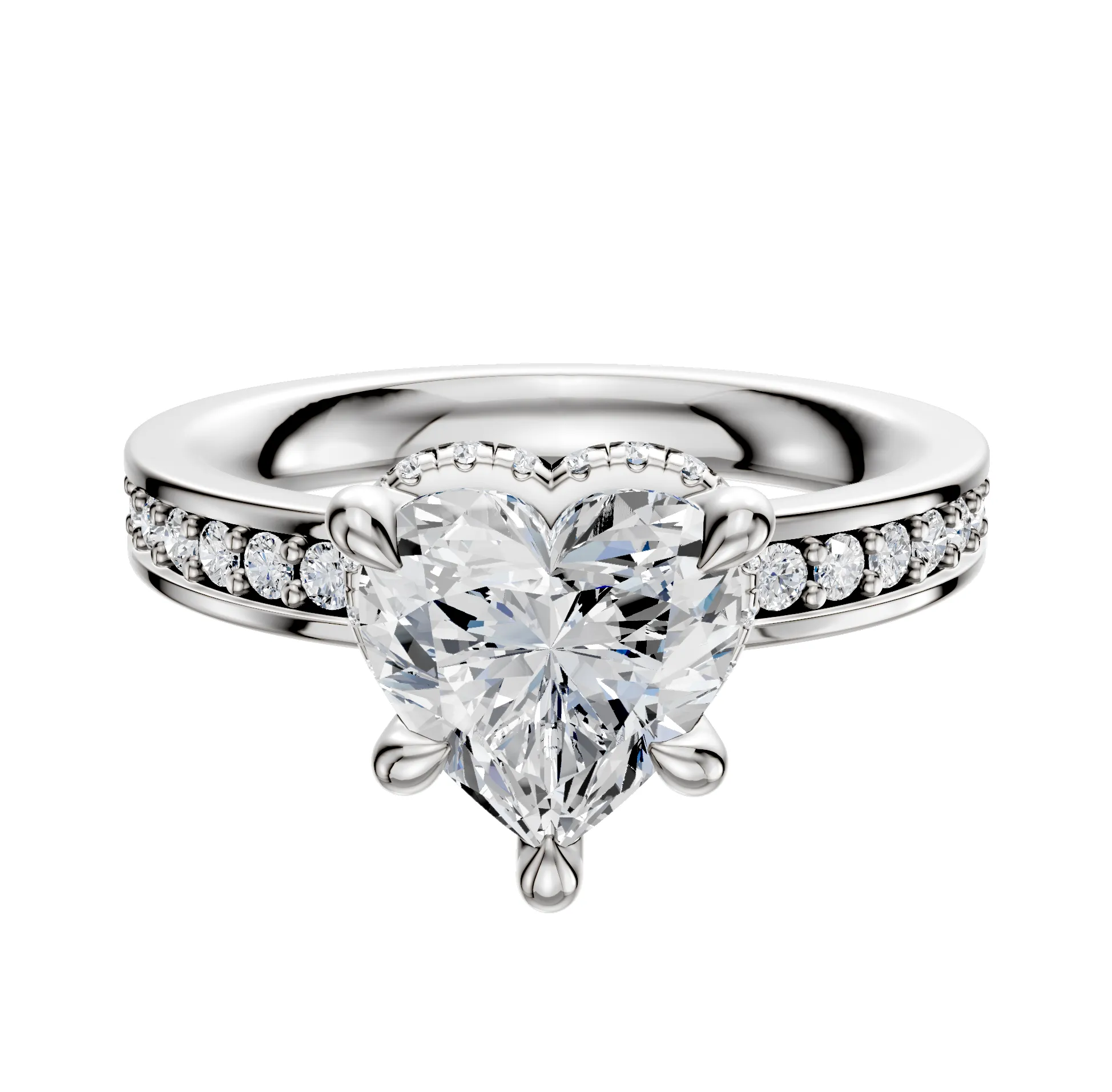 14K White Gold 4 Prong Collar Classic Flat 1-Row-Pave 2.5mm Engagement Ring sold by Promise By Effy