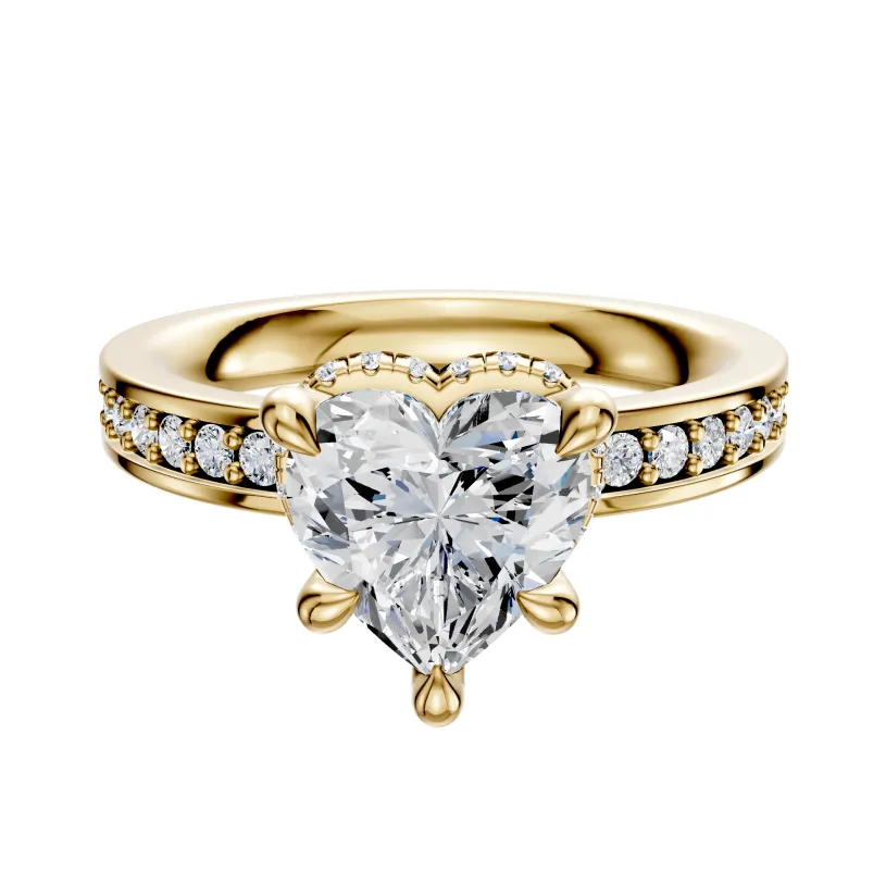14K Yellow Gold 4 Prong Collar Classic Flat 1-Row-Pave 2.5mm Engagement Ring sold by Promise By Effy
