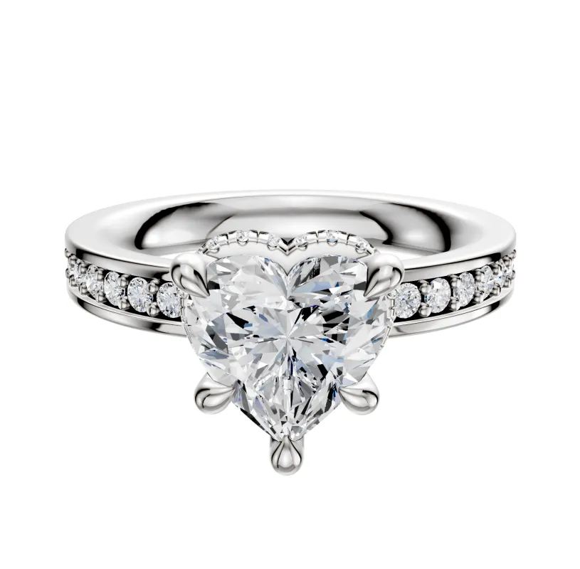 18K White Gold 4 Prong Collar Classic Flat 1-Row-Pave 2.5mm Engagement Ring sold by Promise By Effy