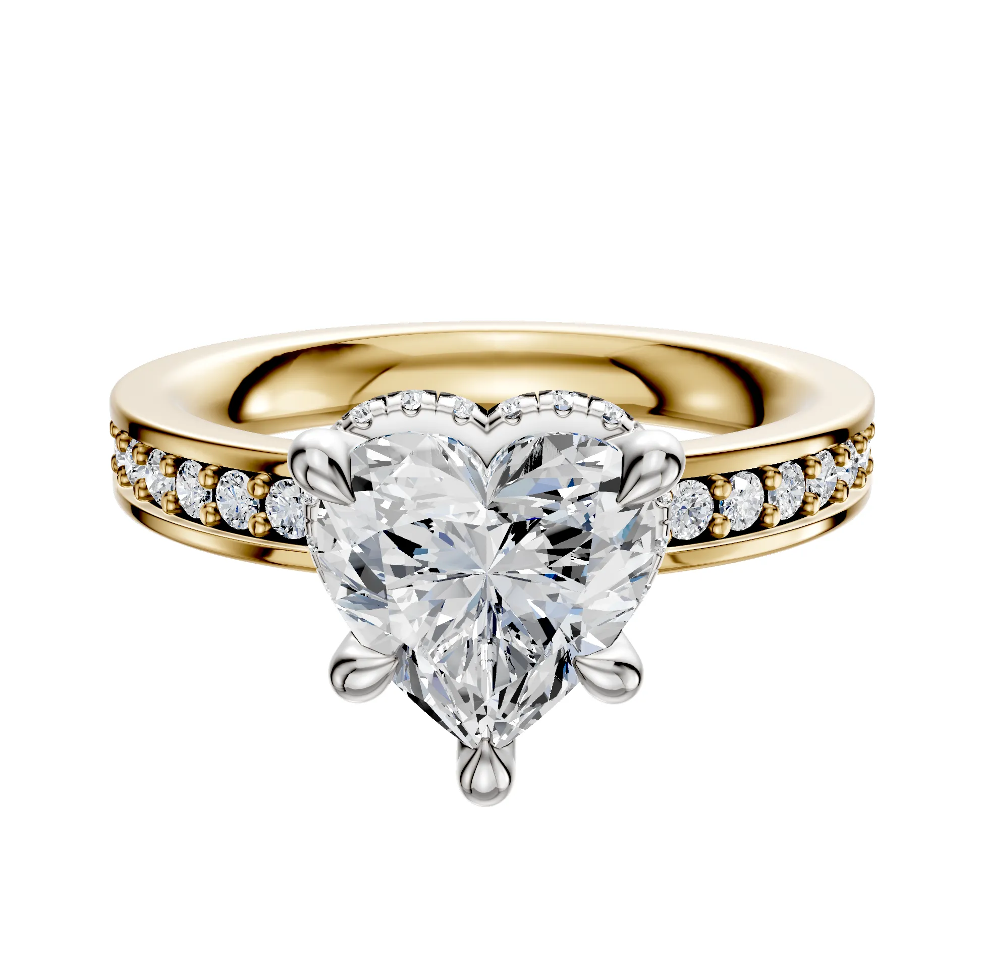 14K Two Tone 4 Prong Collar Classic Flat 1-Row-Pave 2.5mm Engagement Ring sold by Promise By Effy