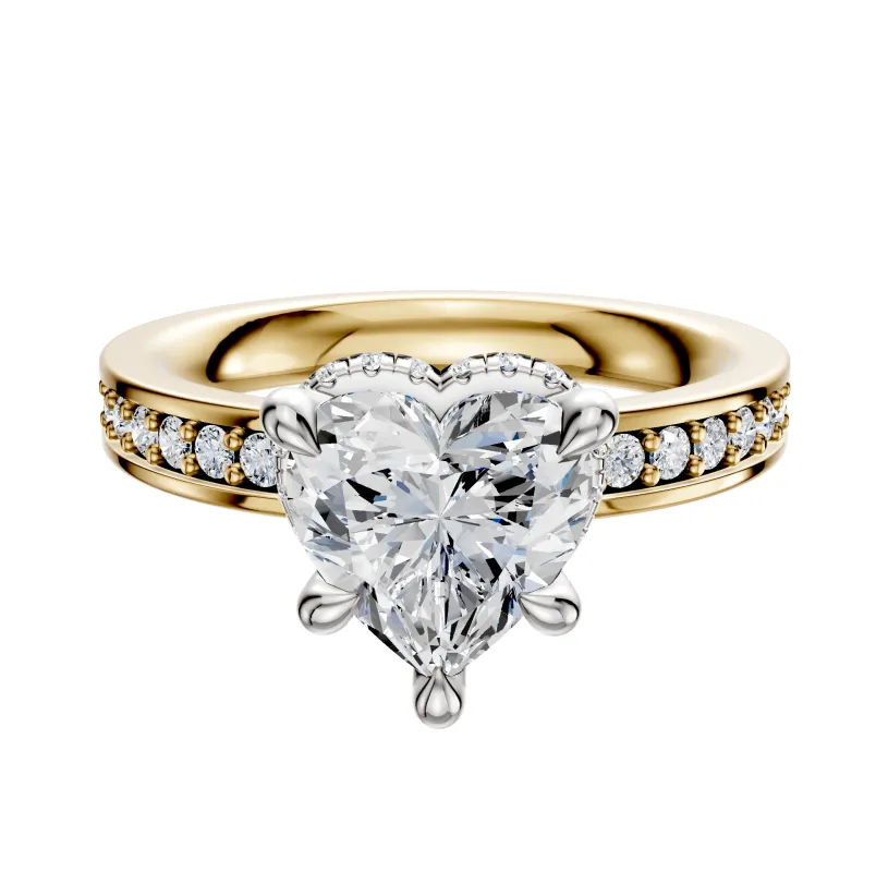 18K Two Tone 4 Prong Collar Classic Flat 1-Row-Pave 2.5mm Engagement Ring sold by Promise By Effy