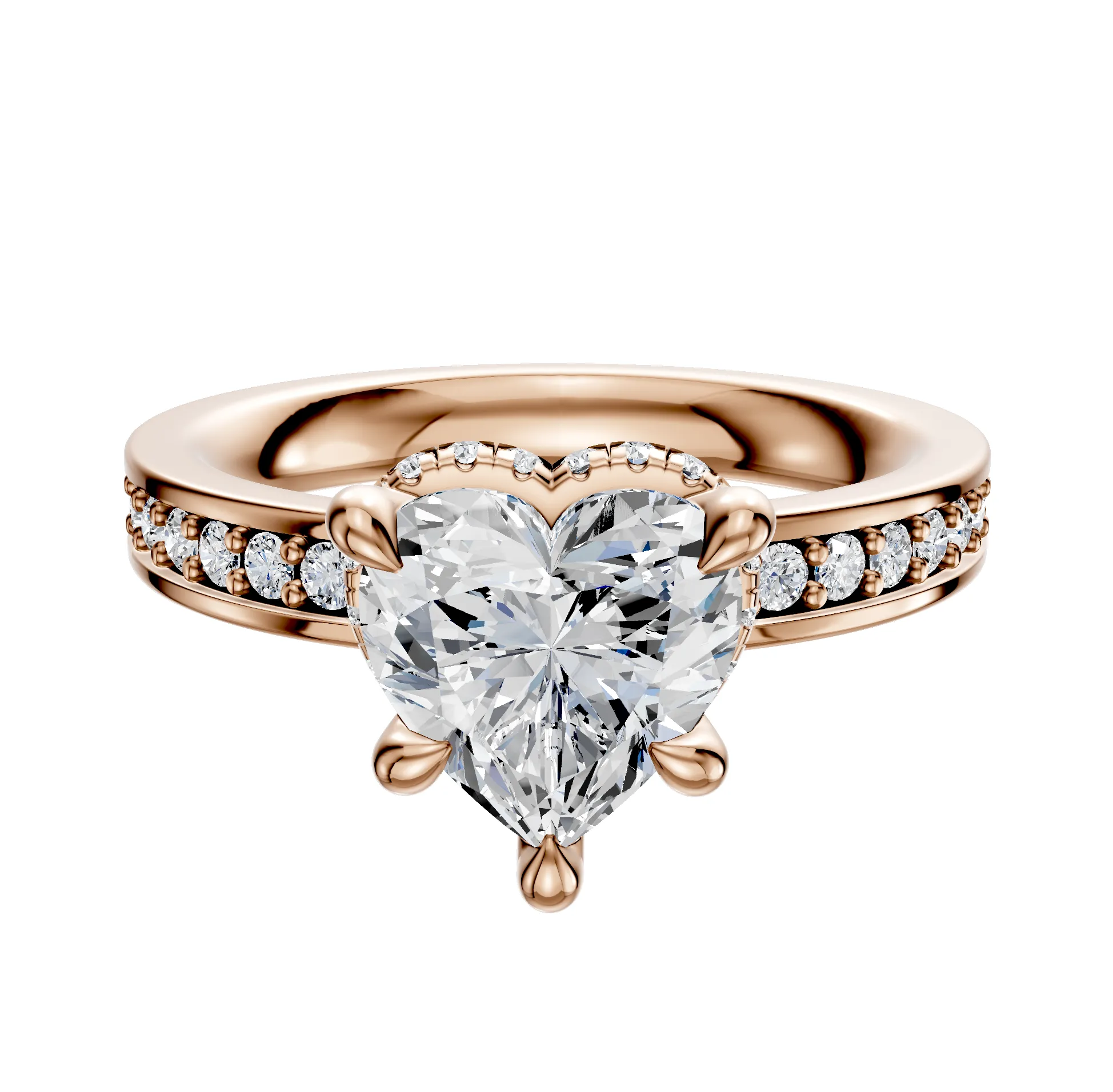 18K Rose Gold 4 Prong Collar Classic Flat 1-Row-Pave 2.5mm Engagement Ring sold by Promise By Effy