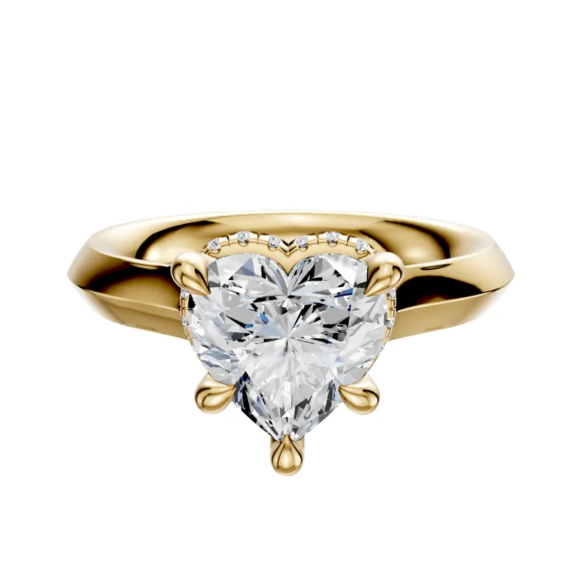 14K Yellow Gold 4 Prong Collar Cathedral Knife Edge 3.0mm Engagement Ring sold by Promise By Effy