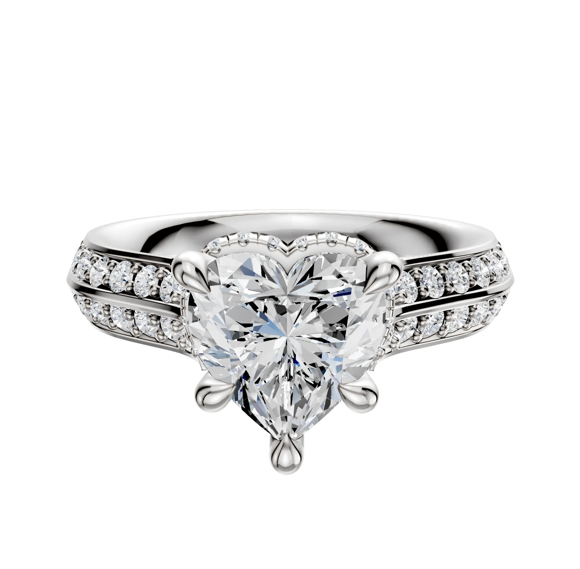 14K White Gold 4 Prong Collar Cathedral Knife Edge 1-Row-Pave 2.5mm Engagement Ring sold by Promise By Effy