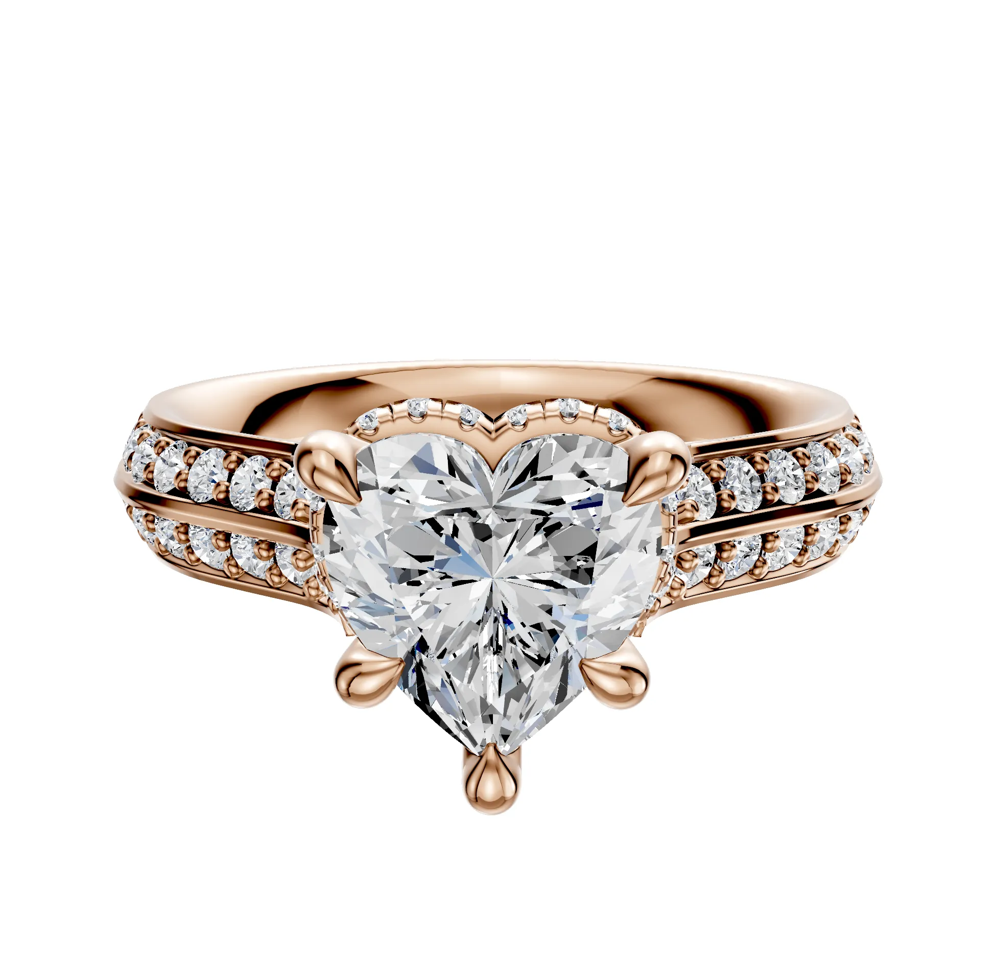 14K Rose Gold 4 Prong Collar Cathedral Knife Edge 1-Row-Pave 2.5mm Engagement Ring sold by Promise By Effy