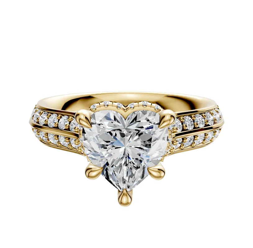 18K Yellow Gold 4 Prong Collar Cathedral Knife Edge 1-Row-Pave 2.5mm Engagement Ring sold by Promise By Effy