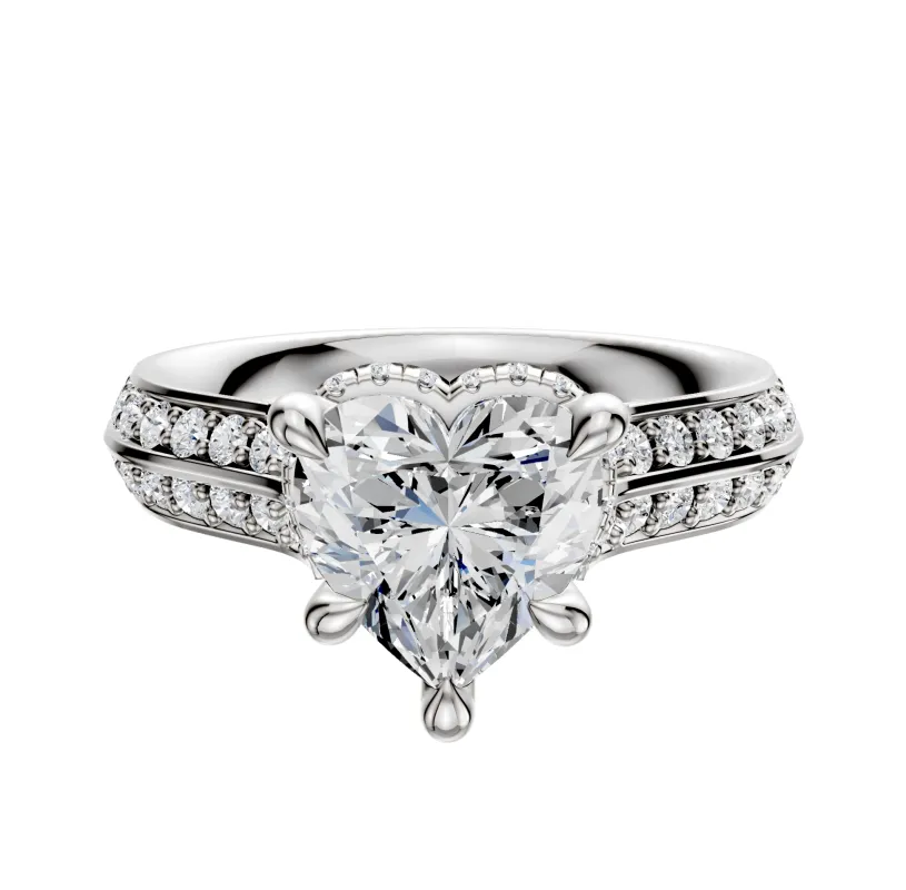 18K White Gold 4 Prong Collar Cathedral Knife Edge 1-Row-Pave 2.5mm Engagement Ring sold by Promise By Effy
