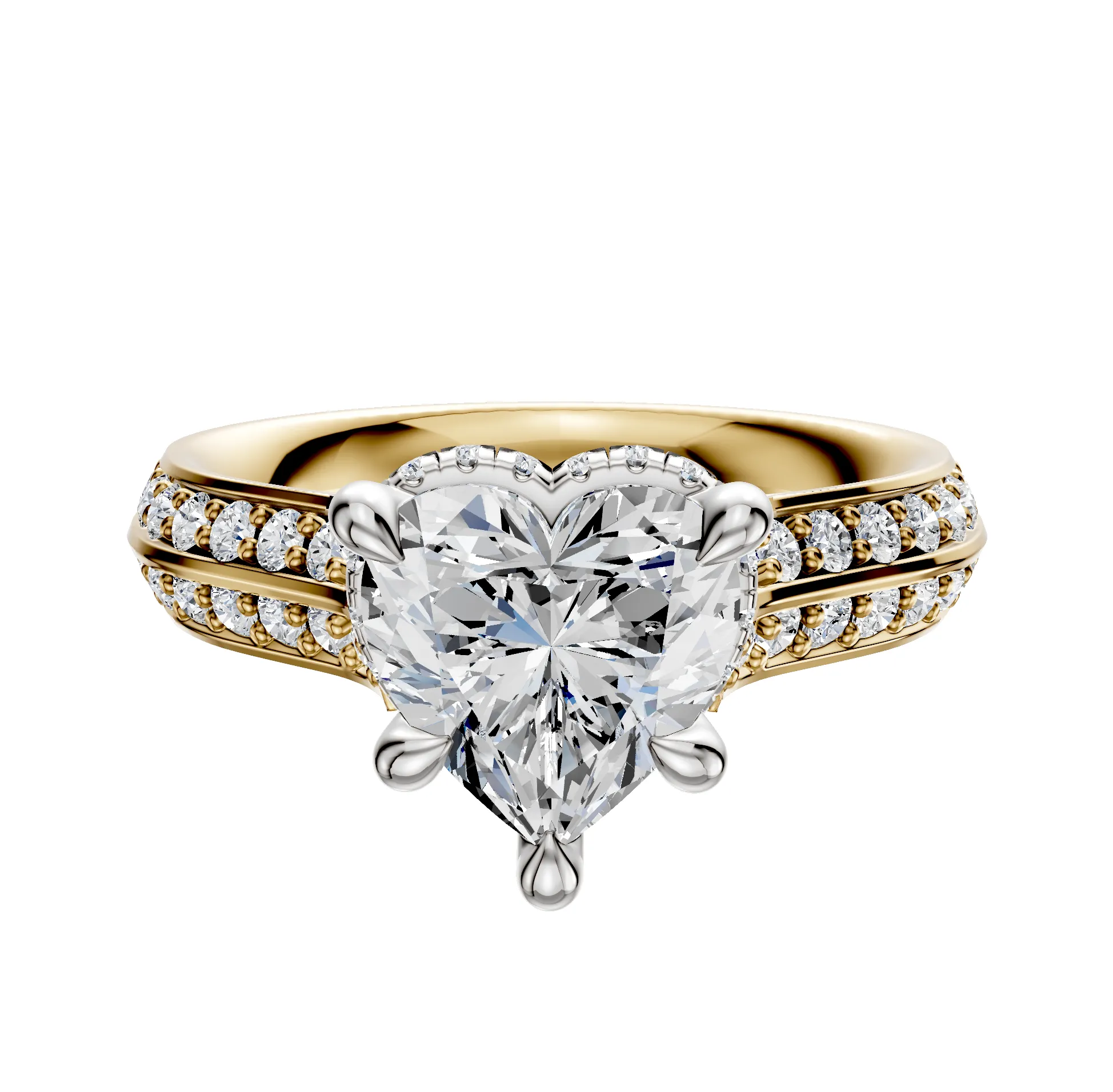 14K Two Tone 4 Prong Collar Cathedral Knife Edge 1-Row-Pave 2.5mm Engagement Ring sold by Promise By Effy