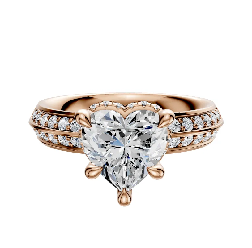 14K Rose Gold 4 Prong Collar Classic Knife Edge 1-Row-Pave 2.5mm Engagement Ring sold by Promise By Effy