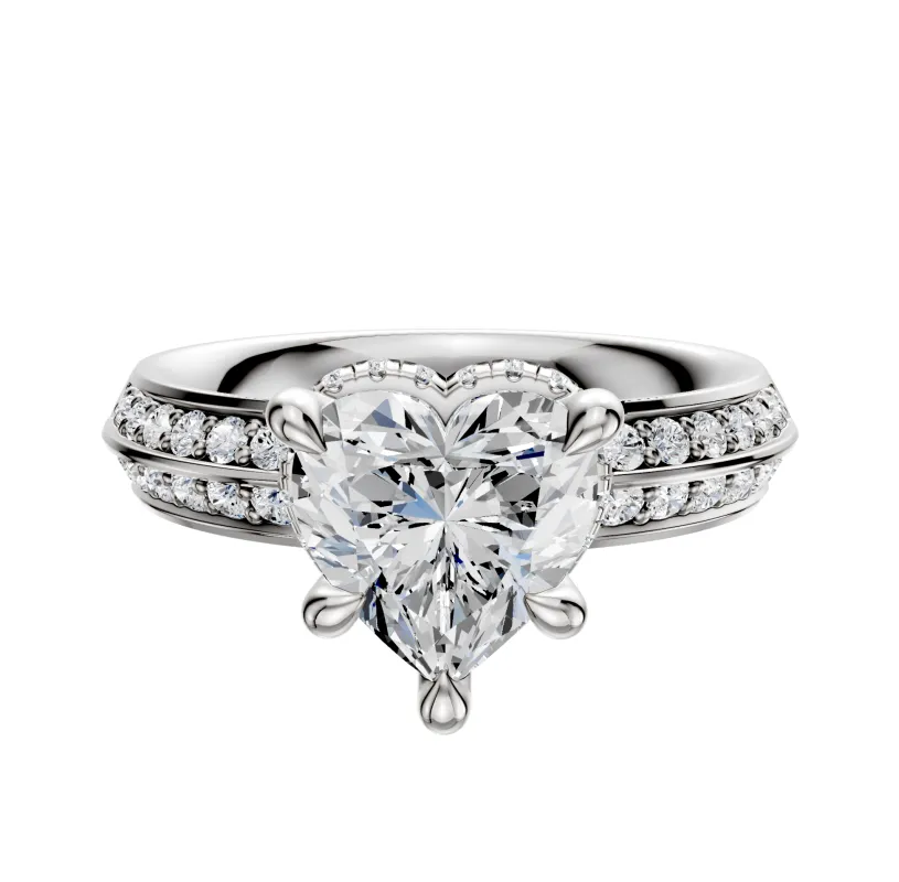 18K White Gold 4 Prong Collar Classic Knife Edge 1-Row-Pave 2.5mm Engagement Ring sold by Promise By Effy