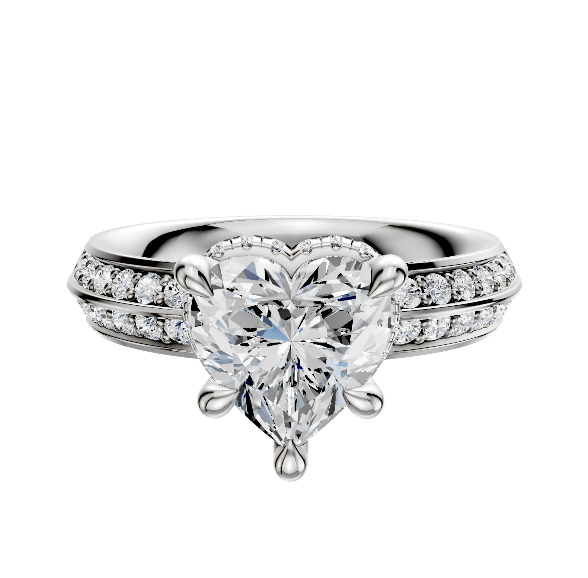 18K White Gold 4 Prong Collar Classic Knife Edge 1-Row-Pave 2.5mm Engagement Ring sold by Promise By Effy