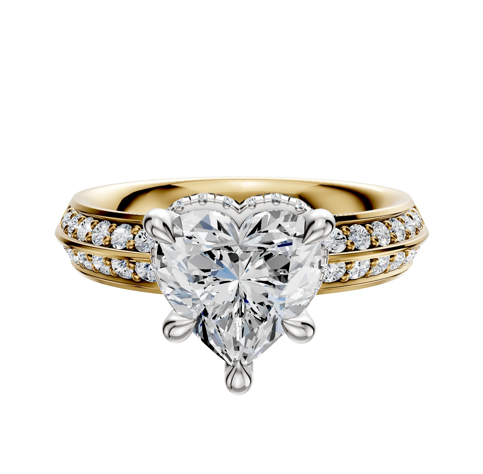 14K Two Tone 4 Prong Collar Classic Knife Edge 1-Row-Pave 2.5mm Engagement Ring sold by Promise By Effy