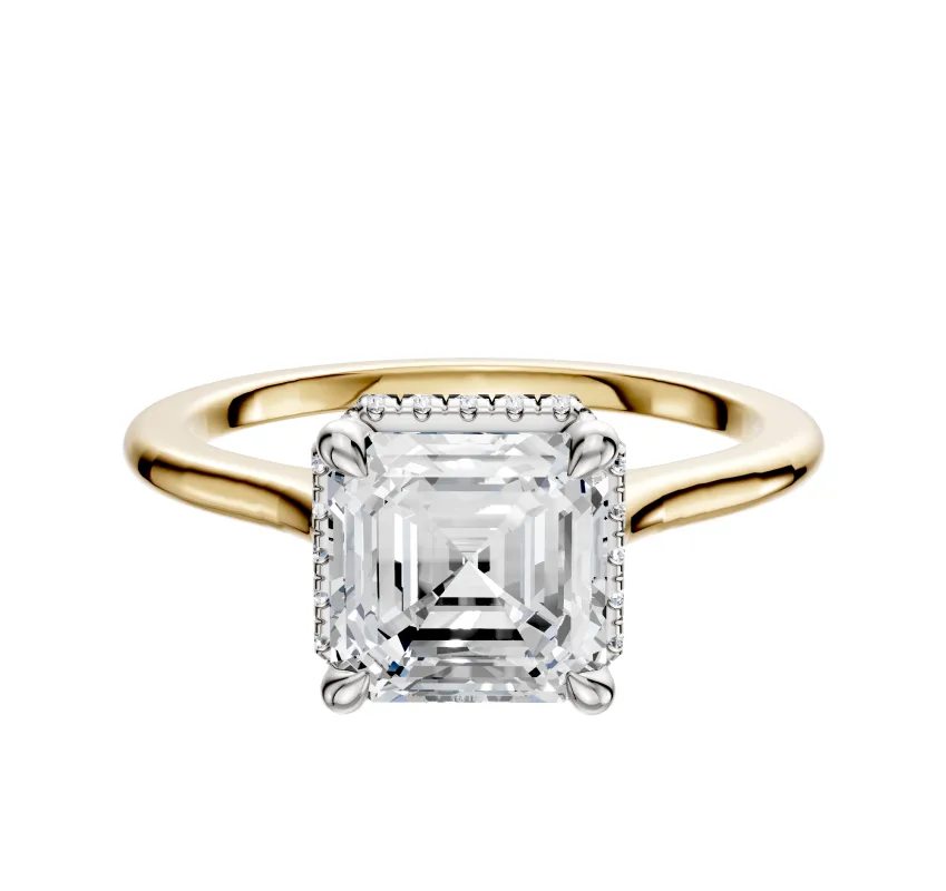 14K Two Tone 4 Prong Collar Cathedral Dome 1.5mm Engagement Ring made by Promise By Effy