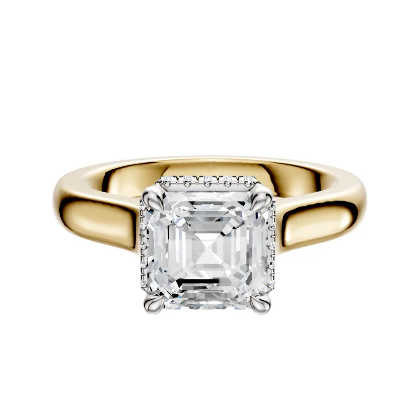 14K Two Tone 4 Prong Collar Cathedral Dome 3.0mm Engagement Ring made by Promise By Effy