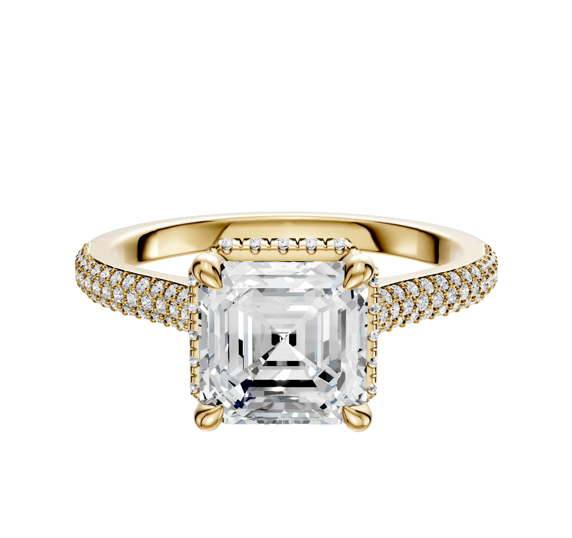 18K Yellow Gold 4 Prong Collar Cathedral Dome 3-Row-Pave 2.0mm Engagement Ring sold by Promise By Effy