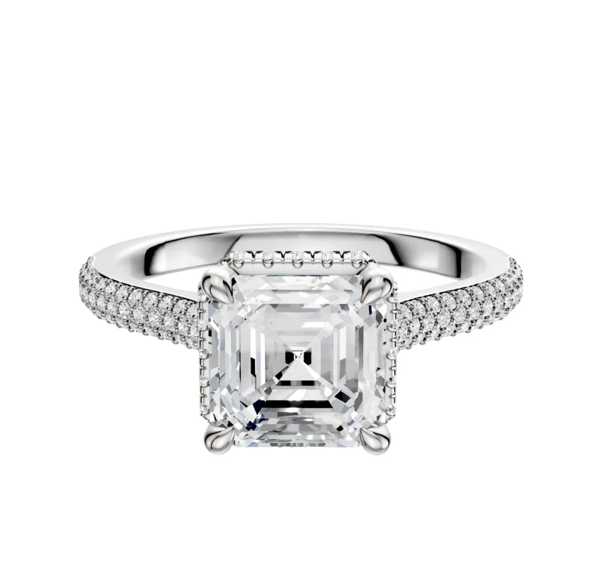18K White Gold 4 Prong Collar Cathedral Dome 3-Row-Pave 2.0mm Engagement Ring sold by Promise By Effy