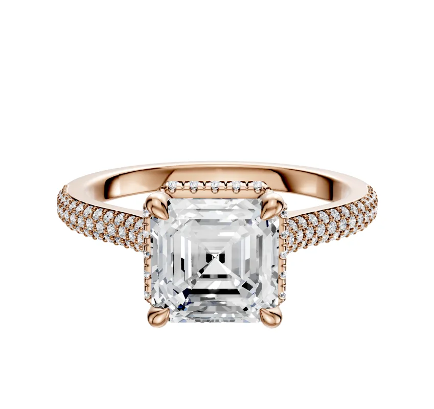 18K Rose Gold 4 Prong Collar Cathedral Dome 3-Row-Pave 2.0mm Engagement Ring sold by Promise By Effy