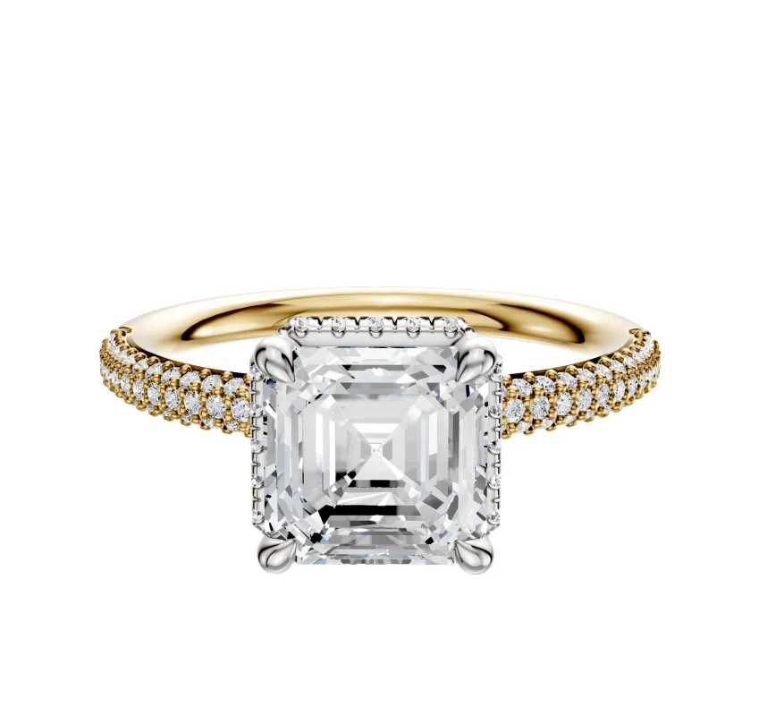 14K Two Tone 4 Prong Collar Classic Dome 3-Row-Pave 2.0mm Engagement Ring sold by Promise By Effy