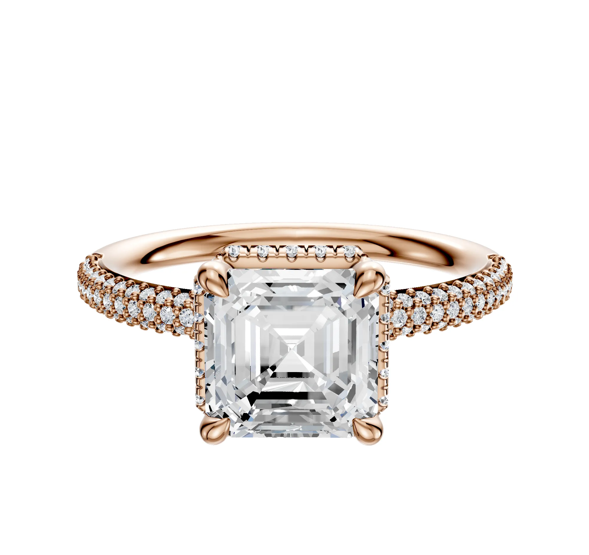 14K Rose Gold 4 Prong Collar Classic Dome 3-Row-Pave 2.0mm Engagement Ring sold by Promise By Effy