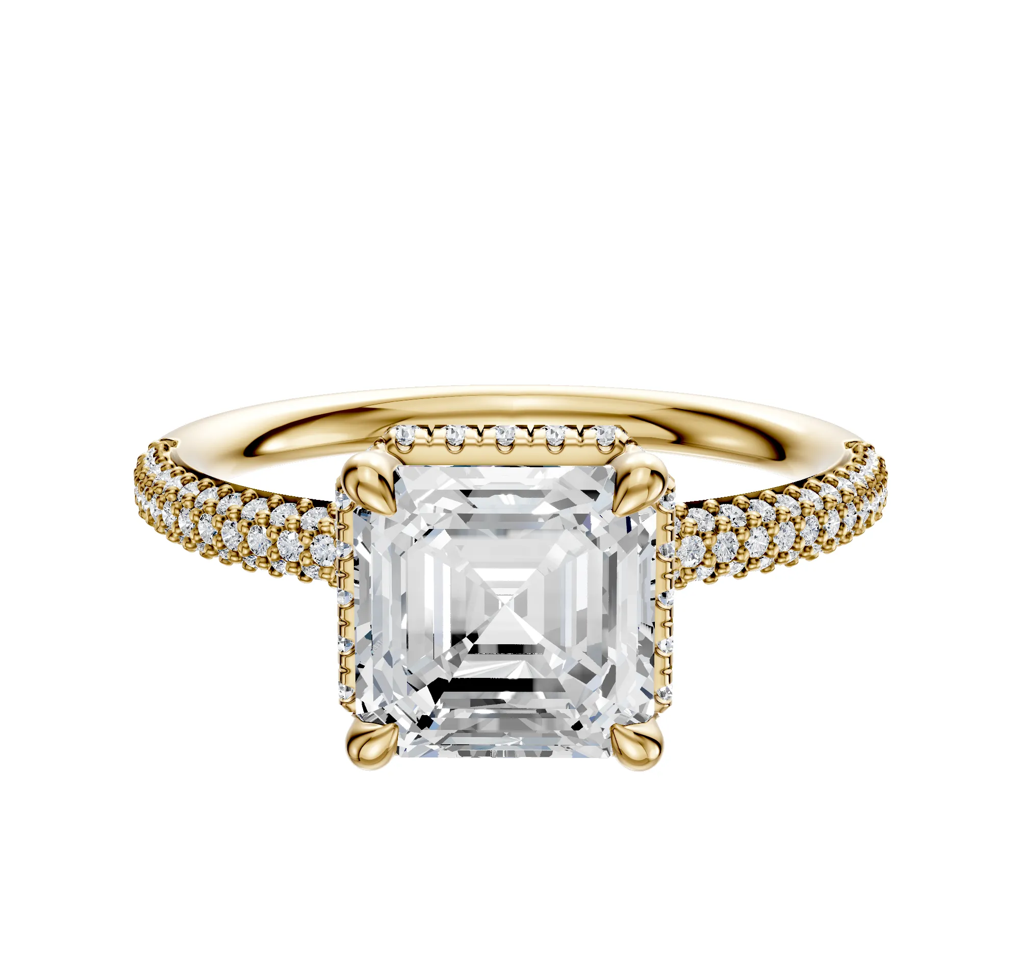 14K Yellow Gold 4 Prong Collar Classic Dome 3-Row-Pave 2.0mm Engagement Ring sold by Promise By Effy