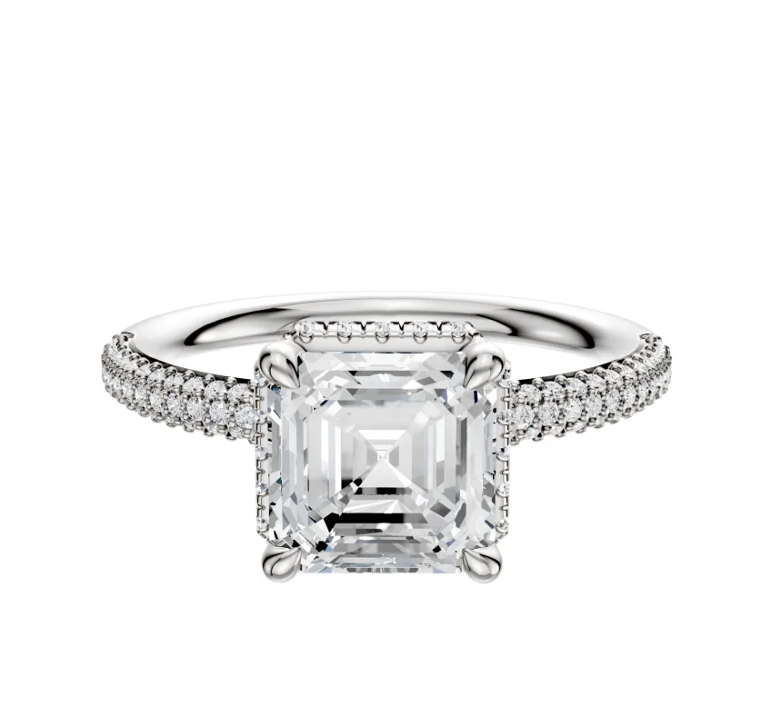 18K White Gold 4 Prong Collar Classic Dome 3-Row-Pave 2.0mm Engagement Ring sold by Promise By Effy