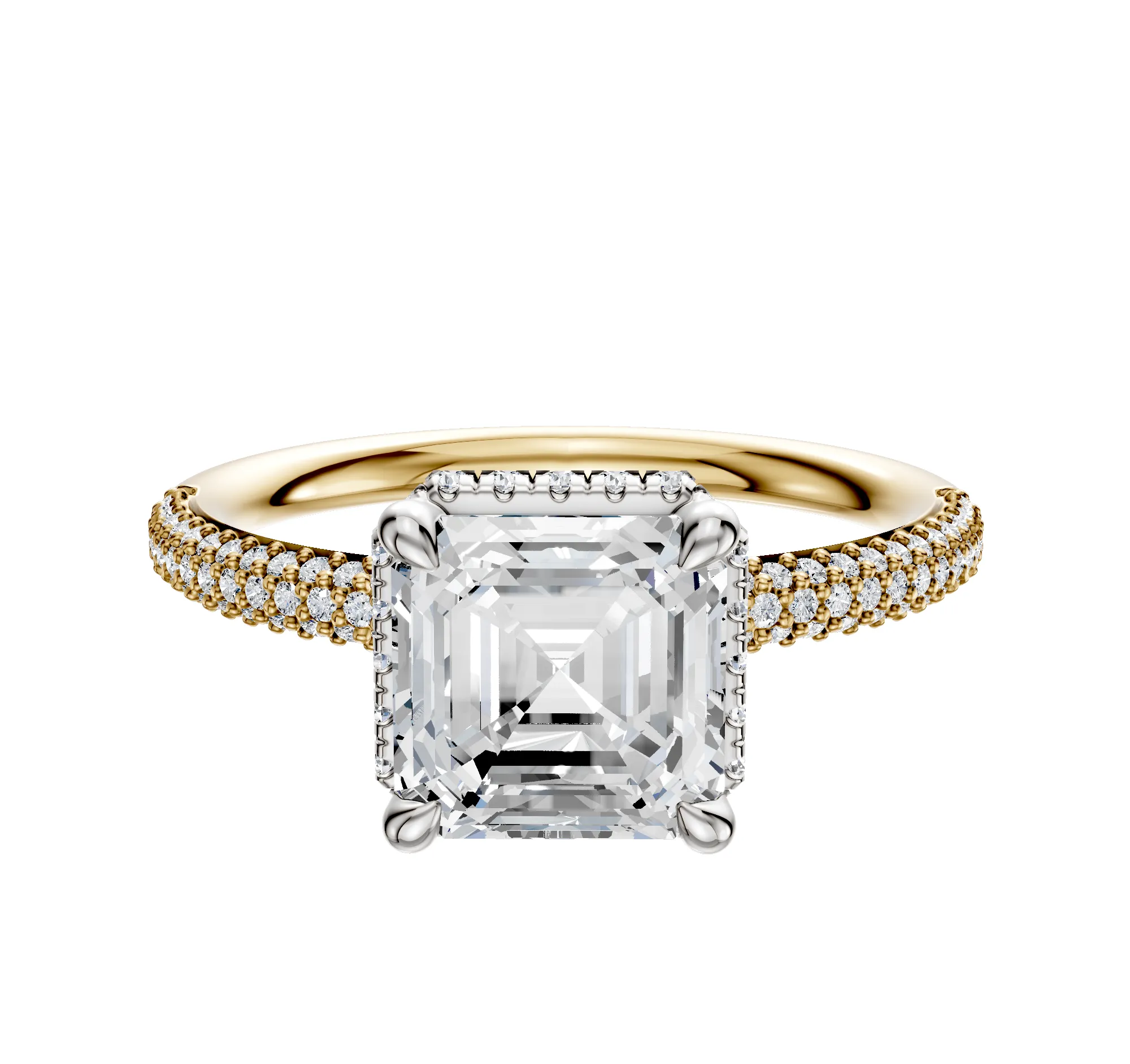 18K Two Tone 4 Prong Collar Classic Dome 3-Row-Pave 2.0mm Engagement Ring sold by Promise By Effy