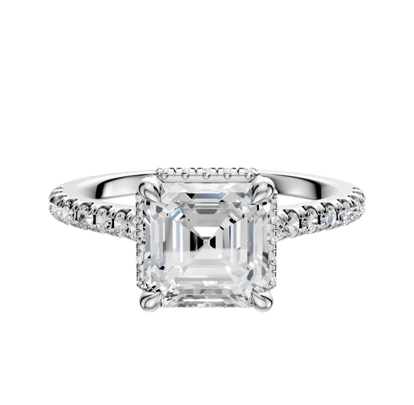 14K White Gold 4 Prong Collar Cathedral Dome 1-Row-Pave 2.5mm Engagement Ring sold by Promise By Effy