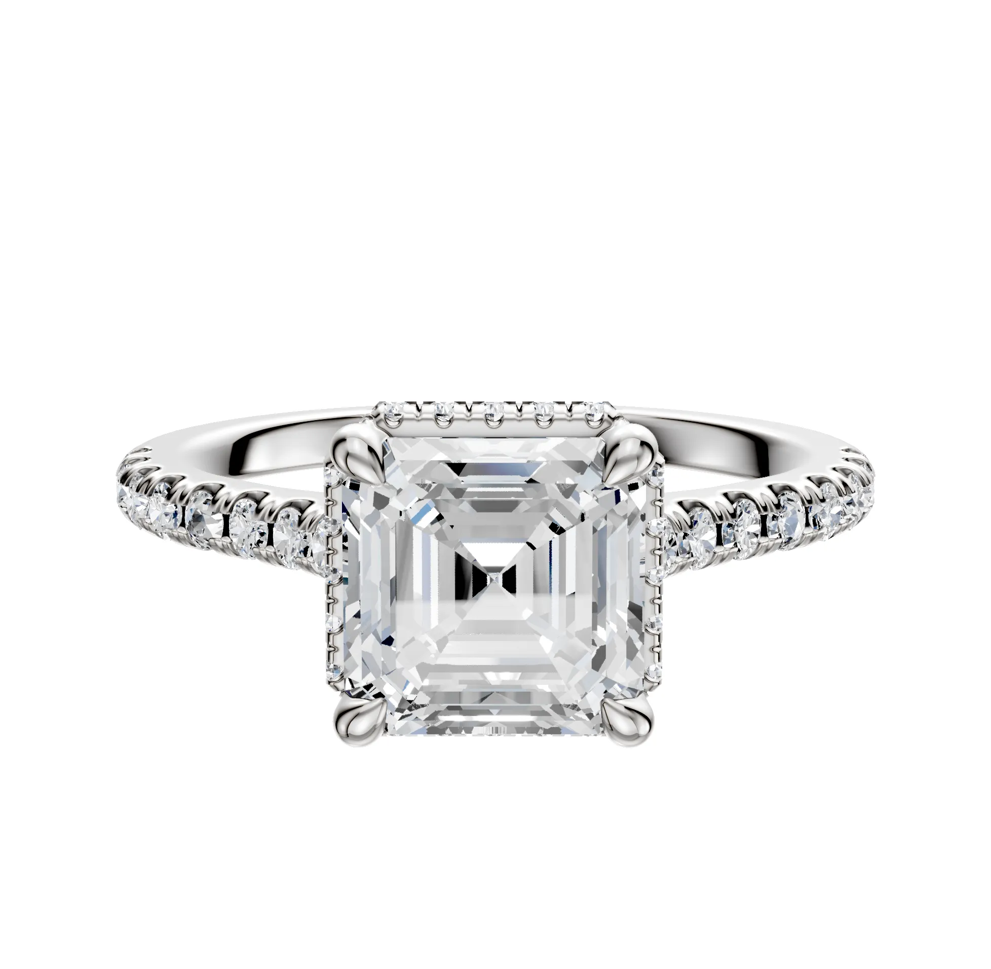 14K White Gold 4 Prong Collar Cathedral Dome 1-Row-Pave 2.5mm Engagement Ring sold by Promise By Effy