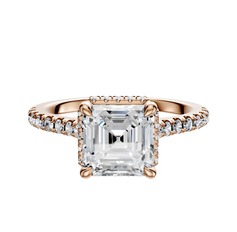 14K Rose Gold 4 Prong Collar Cathedral Dome 1-Row-Pave 2.5mm Engagement Ring sold by Promise By Effy