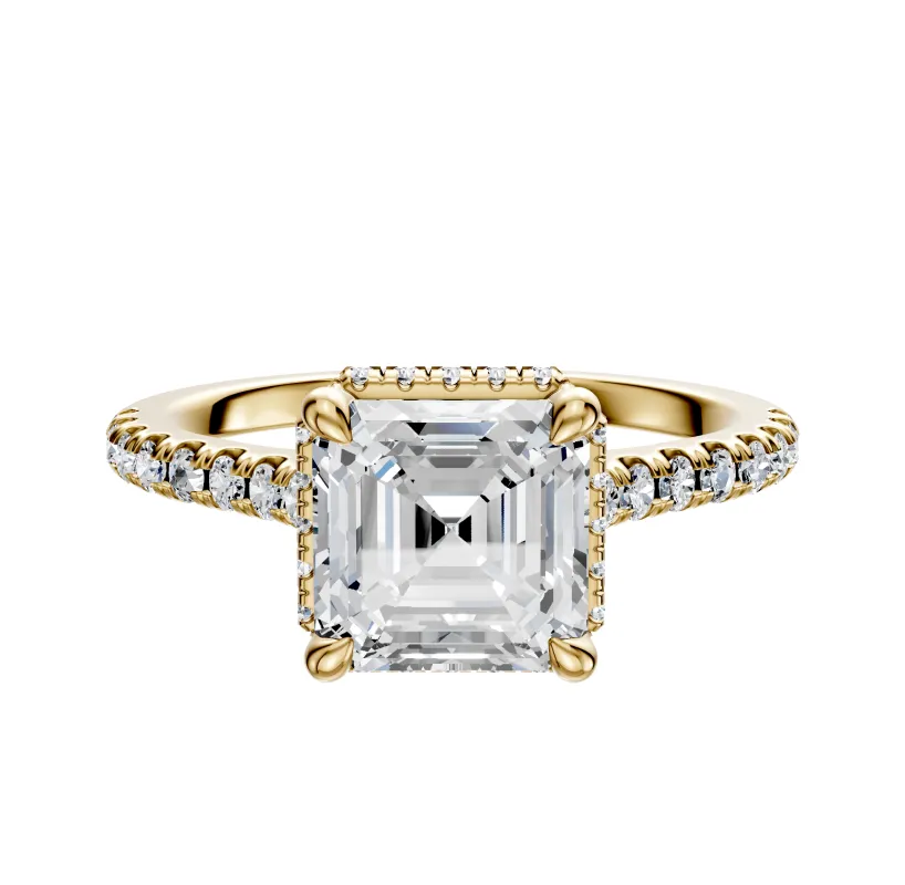 14K Yellow Gold 4 Prong Collar Cathedral Dome 1-Row-Pave 2.5mm Engagement Ring sold by Promise By Effy