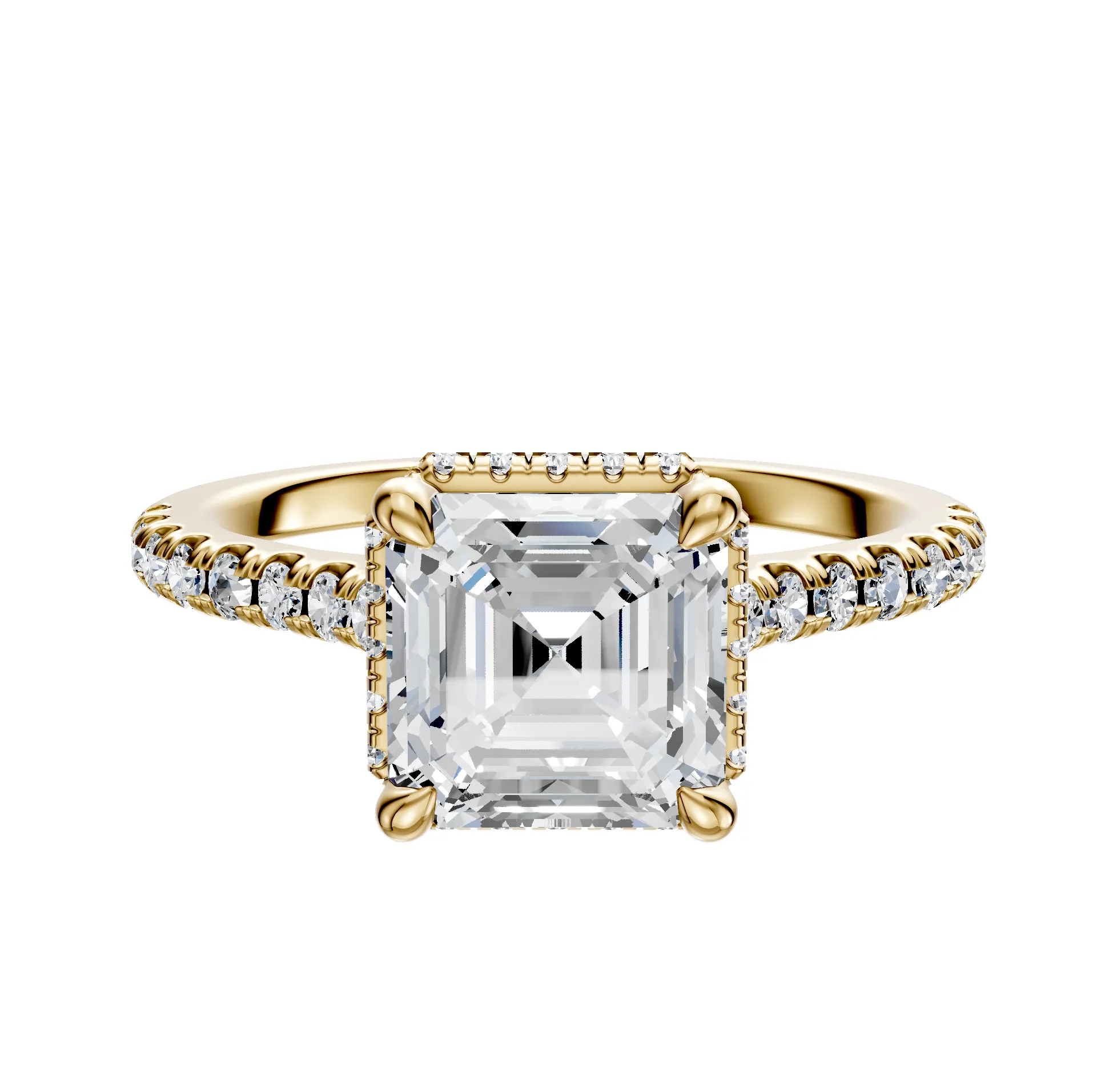 14K Yellow Gold 4 Prong Collar Cathedral Dome 1-Row-Pave 2.5mm Engagement Ring sold by Promise By Effy