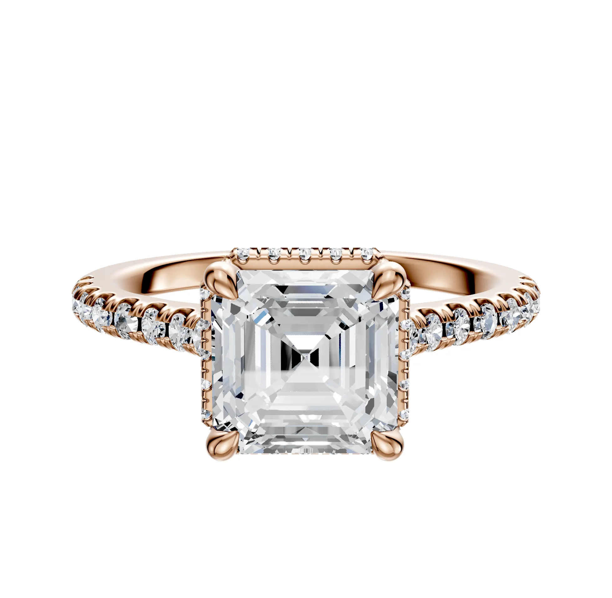 18K Rose Gold 4 Prong Collar Cathedral Dome 1-Row-Pave 2.5mm Engagement Ring sold by Promise By Effy