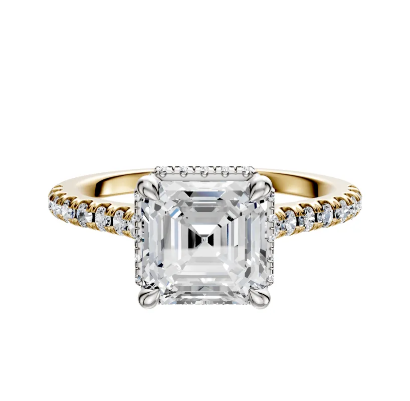 18K Two Tone 4 Prong Collar Cathedral Dome 1-Row-Pave 2.5mm Engagement Ring sold by Promise By Effy