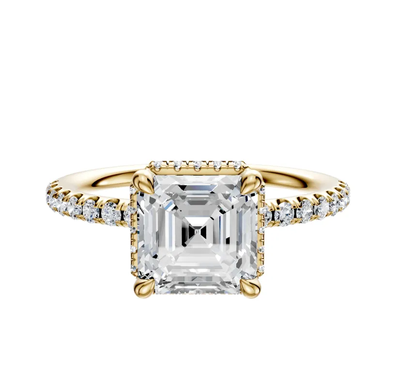 14K Yellow Gold 4 Prong Collar Classic Dome 1-Row-Pave 2.5mm Engagement Ring sold by Promise By Effy