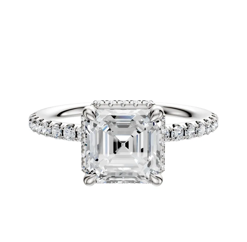 14K White Gold 4 Prong Collar Classic Dome 1-Row-Pave 2.5mm Engagement Ring sold by Promise By Effy