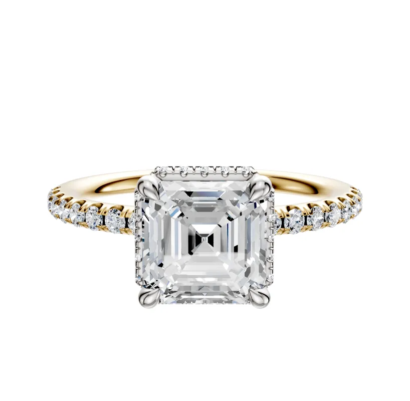 14K Two Tone 4 Prong Collar Classic Dome 1-Row-Pave 2.5mm Engagement Ring sold by Promise By Effy