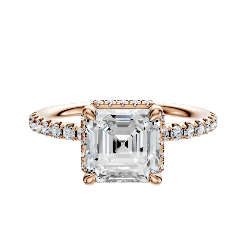 18K Rose Gold 4 Prong Collar Classic Dome 1-Row-Pave 2.5mm Engagement Ring sold by Promise By Effy