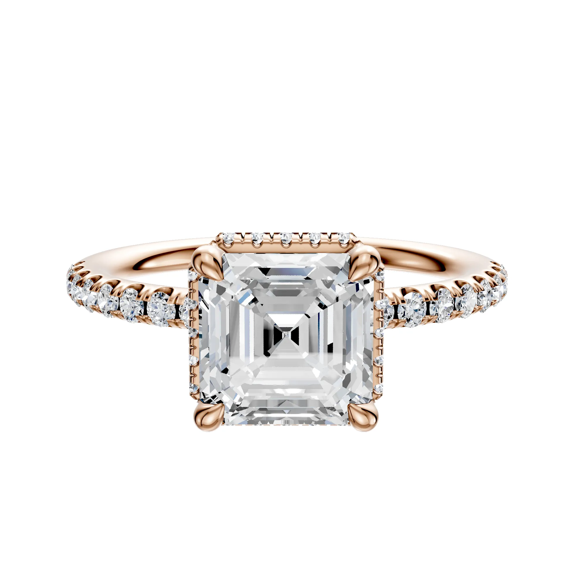 18K Rose Gold 4 Prong Collar Classic Dome 1-Row-Pave 2.5mm Engagement Ring sold by Promise By Effy
